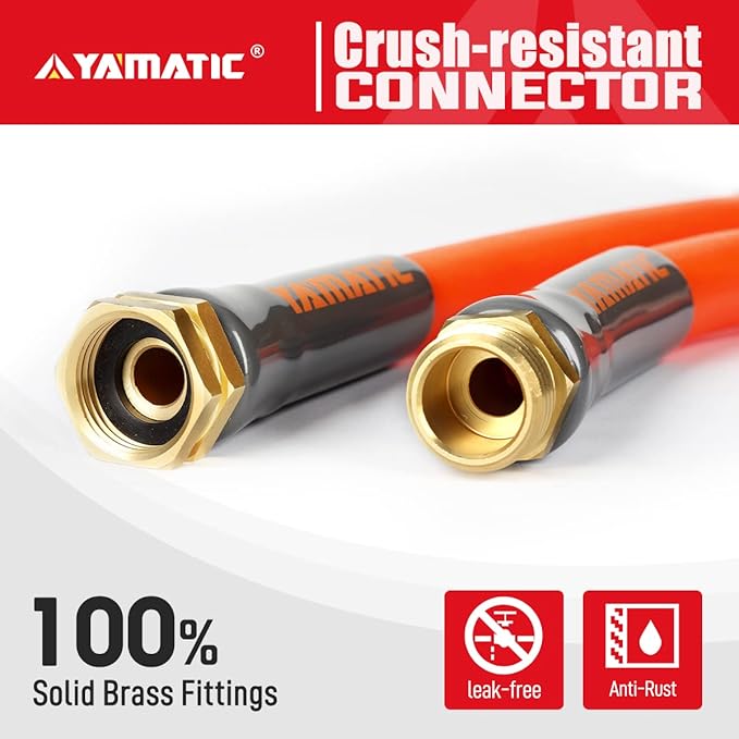 YAMATIC Female to Female Short Garden Hose 5/8 in x 3 ft, 2 in 1 Dual Use Heavy Duty Leader Hose with Solid Brass Connector, All-Weather Water Hose, Burst 600 PSI