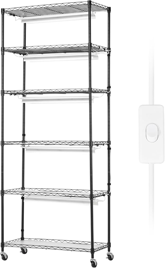 VEVOR DIY Plant Stand with Grow Light, 6-Tier Large Tall Plant Shelf with 192W 5000K Full Spectrum Grow Lights, Indoor Grow Light Shelf with Wheels for Seed Starting 29.5" L x 13.8" W x 70.9" H