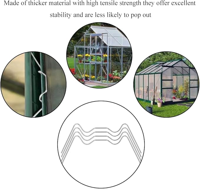 70 Pieces Stainless Steel Greenhouse Panel Clips Greenhouse Glazing Clips Wire Clip Thick Gauge Wire W Type Clip Stability High Tensile for Harbor Freight 2.95 inch/7.5cm