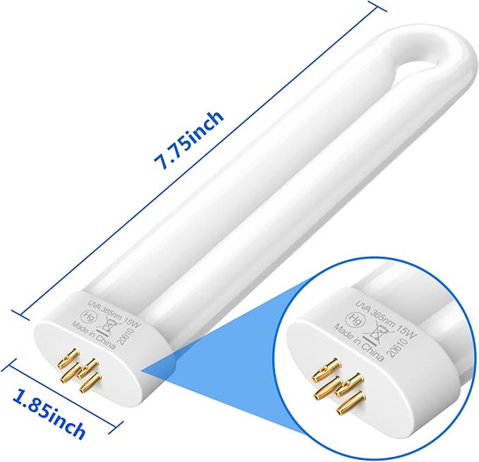 GOOTOP Replacement Bulb for Zap T6 Pro, K15, T9,X3 Bug Zapper, 15W, 4-Pin Base, U-Tube Bulb Twin Tube Bulb