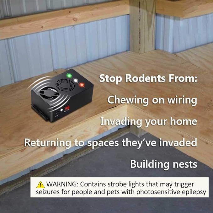 Rodent Repellent Battery Operated Ultrasonic Mouse Repeller for Car Engines Squirrel Pest Repeller Under Hood Mice Deterrent for House Garage Attic Indoor 2 Pack