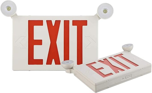 2 Pack Red Led Exit Sign with Emergency Lighting Battery Backp -Two LED Adjustable Head -120V/277V-UL Listed-Exit Lighting -Dual LED Lamp ABS Fire Resistance for Power Failure.