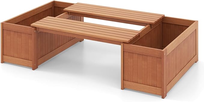 Giantex Set of 2 Outdoor Bench, Wood Raised Garden Bed w/Open Base, Weather-Resistant Rectangular Deep Planter Boxes for Flowers Fruit Vegetable, Bench Seat for Porch Yard Balcony Lawn