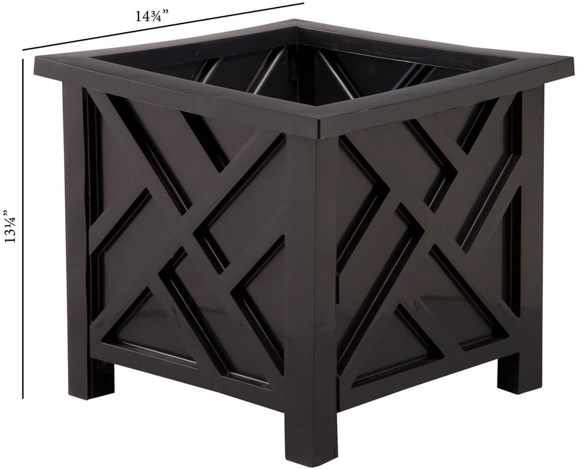 Miles Kimball Set of 2 Chippendale Planter Boxes, Black, Outdoor Décor – Plant Holder for Garden, Patio and Lawn, Weather-Resistant Polypropylene – 14 ¾” sq. x 13 ¼ H Overall