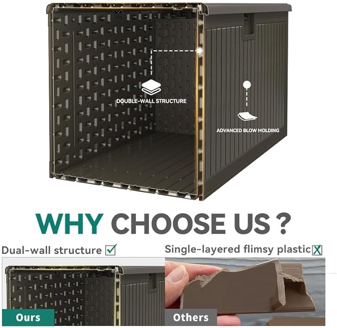 YITAHOME 90 Gallon Large Deck Box, Double-Wall Resin Outdoor Storage Boxes, Deck Storage for Patio Furniture, Cushions, Pool Float, Garden Tools, Lockable & Waterproof (Light Brown)