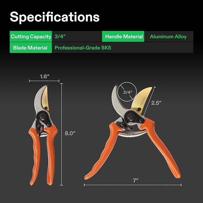VIVOSUN 8" Bypass Pruning Shears for Gardening, Heavy-Duty Garden Scissors, Ultra Sharp Pruners with 3/4 in. Cut Capacity, Garden Clippers for Pruning