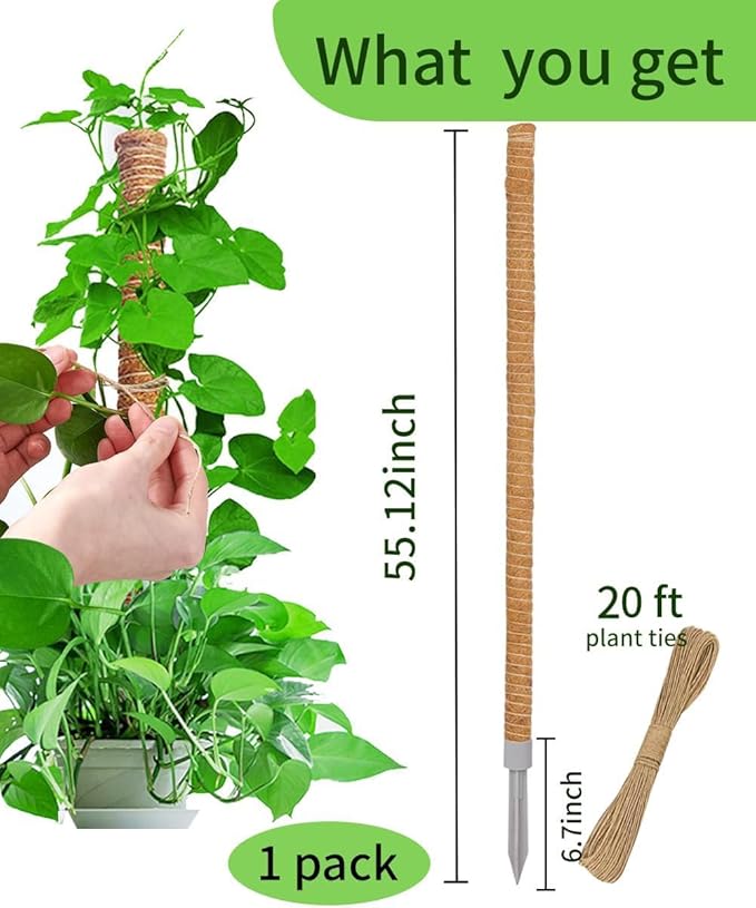 LEMGUBKP 55 Inch Moss Pole, Bendable Moss Pole for Plants Monstera, Moss Poles for Climbing Plants Indoor, Coir Plant Pole Sticks Support Stakes for Potted Plant