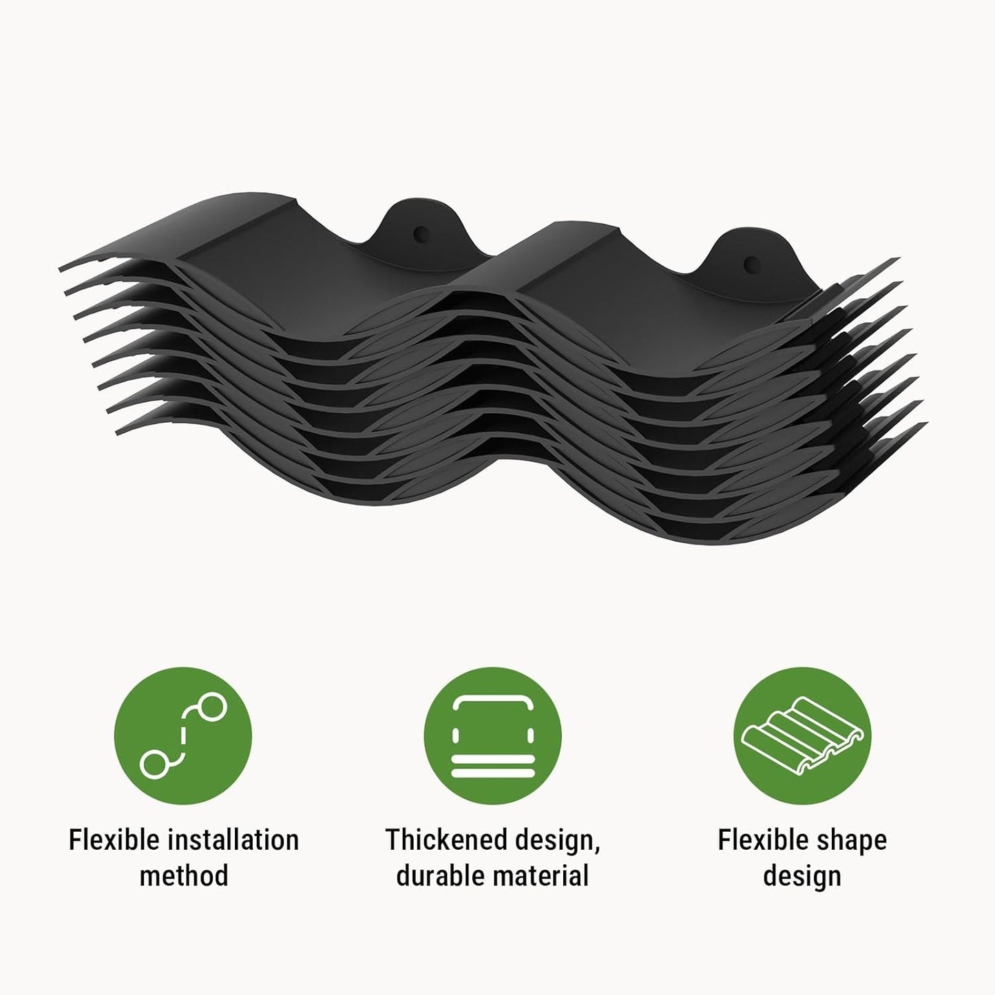 Mars Villa Landscape Edging Border 10FT, Interlocking Landscape Edging 5.9in Flowerbed Border Edging Plastic Flexible Flower Bed Lawn Edging for Outdoor Pathway, with Stakes（Black, 8PCS）