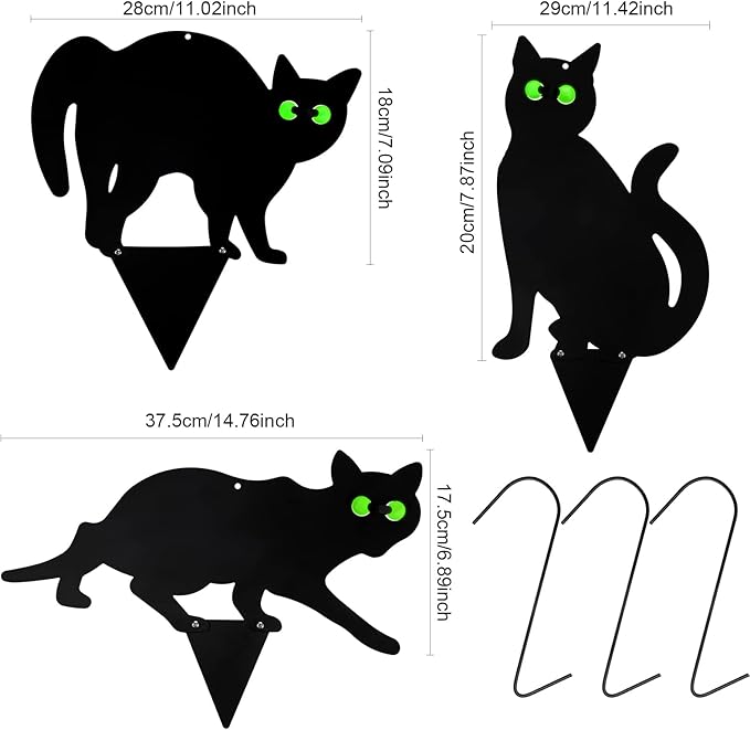WILLBOND 3 Pack Halloween Metal Black Cats with Reflective Eyes Halloween Yard Lawn Stakes Garden Scare Animal Silhouette Statues Stakes for Home Yard Outdoor Decorations