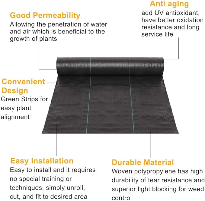 TUFFIOM 3 x 300 FT Weed Barrier Garden Landscape Fabric, UV-Resistance Ground Cover, 125gsm/3.7OZ Heavy Duty Material for Superior Weed Control, Perfect for Greenhouse, Yard, Flower Bed, Garden