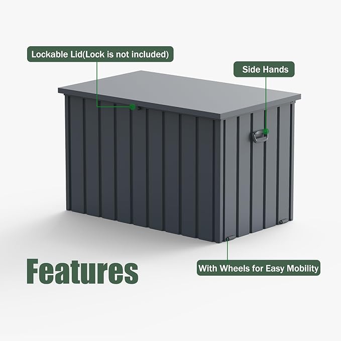 Domi Deck Box 160 Gallon, Waterproof Lockable Steel Outdoor Storage Container for Outside Cushions, Garden Tools and Pools Equipment, Gray