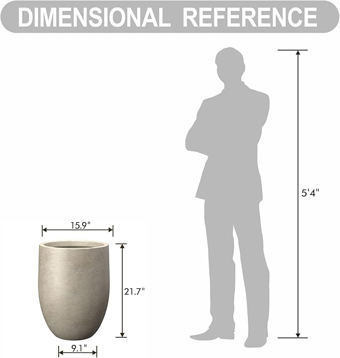 Kante Tall Concrete Planter, 21.7-Inch Height Weathered Concrete Large Indoor Outdoor Plant Pot with Drainage Hole for Patio Garden Home, Modern Decor for Flowers and Tree