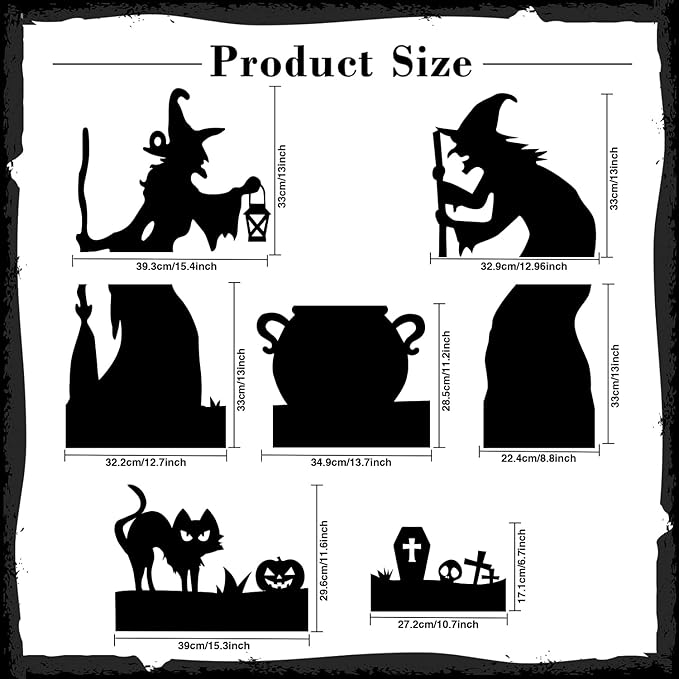 5FT Large Outdoor Witch Silhouette Halloween Decorations, Spooky Halloween Witch, Black Cat and Cauldron Set, Scary Yard Decor for Home, Party, Waterproof, Durable and Easy Setup with Stakes