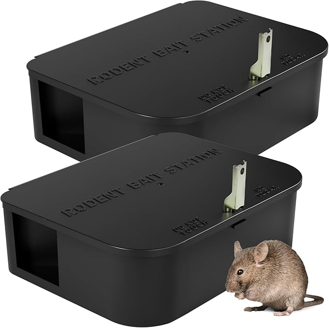 Rat Station Box with 1 Key, Complete Rodent Solution Keeps Rats Away, Pet & Child-Safe, Lock & Key Available, Reusable & Long-Lasting, Indoor & Outdoor, 2 Pack