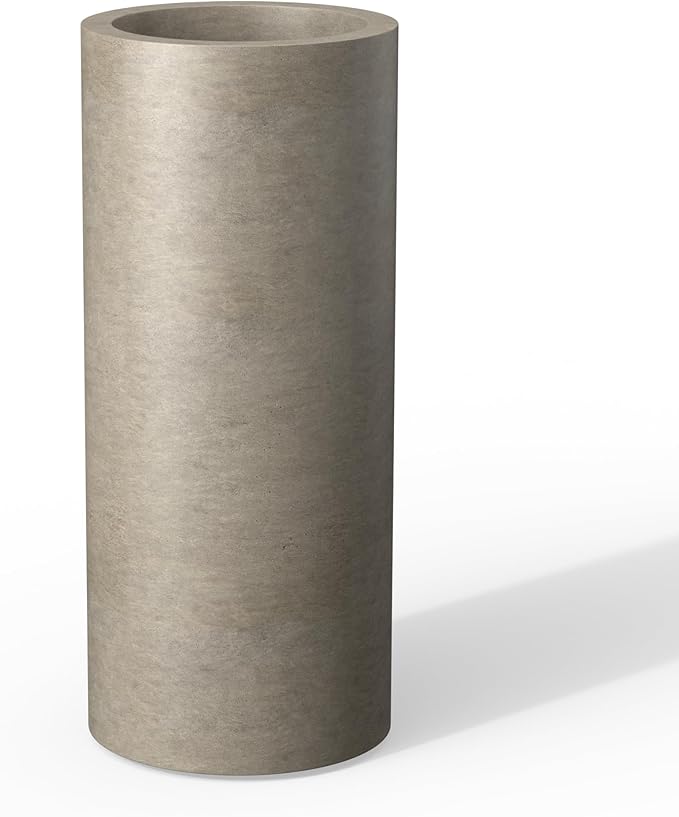 Kante 18.9 Inch Tall Cylindrical Planter, Large Round Plant Pots with Drainage Hole, Made with Concrete, Suitable for Indoor Outdoor Plants, Home Decor, Weathered Concrete