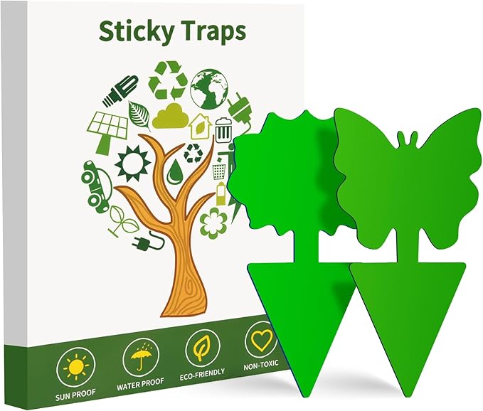 Fruit Fly Traps, 100 Pack Green Sticky Traps, Fungus Gnat Traps, Plant Fly Stickers for Indoor and Outdoor Use Protect The Plant