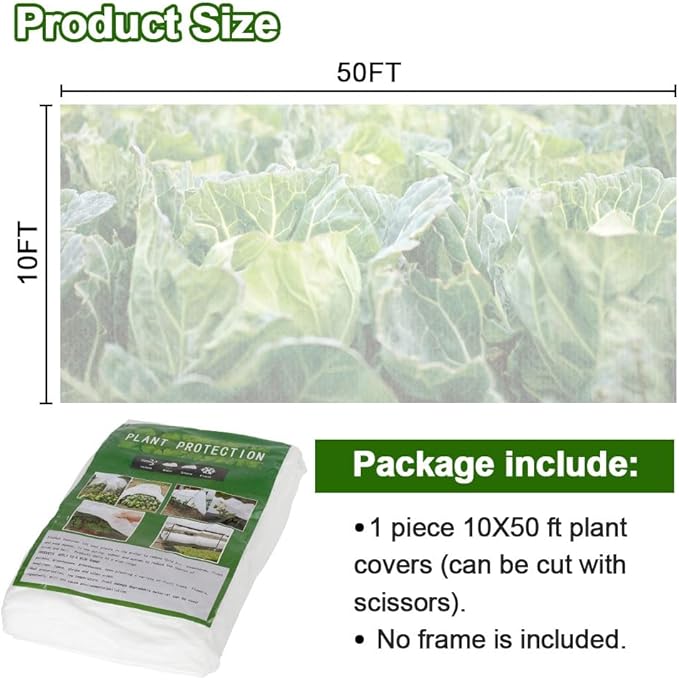 Plant Covers Freeze Protection 10 x 50 FT 1.2oz/yd² Frost Cloth Blankets for Outdoor Plants in Winter, Floating Row Cover for Vegetable Garden