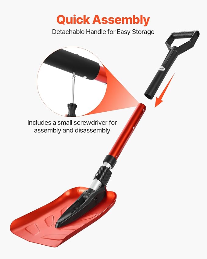 VEVOR Snow Shovel for Driveway, 9 in Foldable Snow Shovel with D-Shaped Handle, 36-40 in Adjustable, Lightweight Aluminum Alloy Snows Removal Tool, Reduce Back Strains for Garden Car Camping