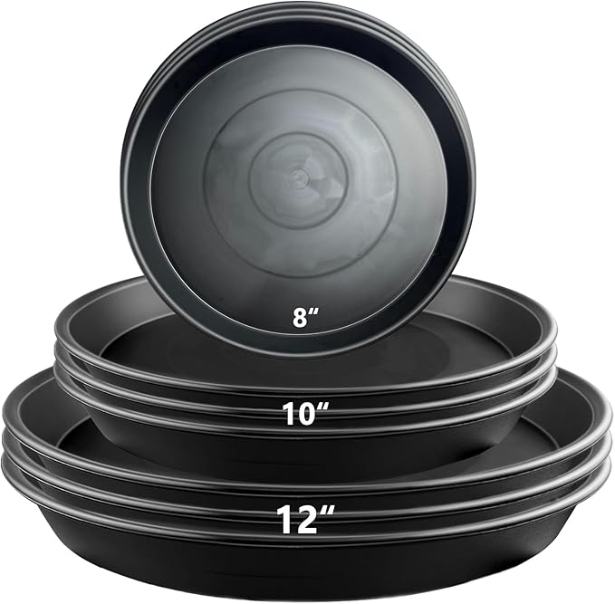 9 Pack Plant Saucer Set, 3pcs 8 inch 3pcs 10 inch 3pcs 12 inch Heavy Duty PP Plastic Pot Trays, Durable Water Catcher Plates & Drip Trays for Indoor Outdoor Gardening