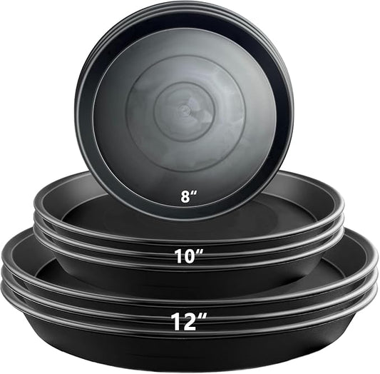 9 Pack Plant Saucer Set, 3pcs 8 inch 3pcs 10 inch 3pcs 12 inch Heavy Duty PP Plastic Pot Trays, Durable Water Catcher Plates & Drip Trays for Indoor Outdoor Gardening