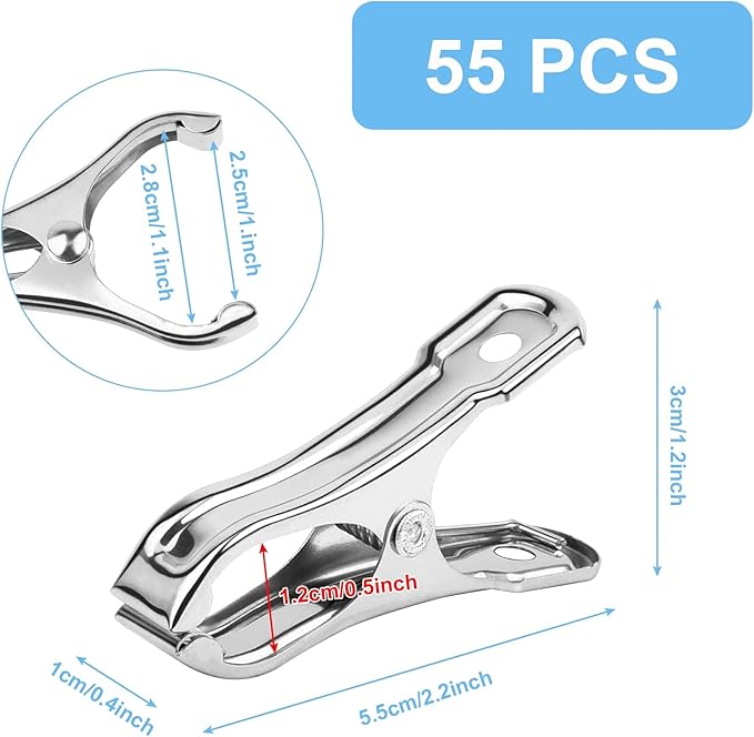 JULMELON 25 PCS Greenhouse Clips, 2.2 Inch Stainless Steel Garden Clips, Heavy Duty Row Cover Clips with Large Open Strong Grip for Fixing Netting Cover Film,Shade Cloth Film Plant Netting