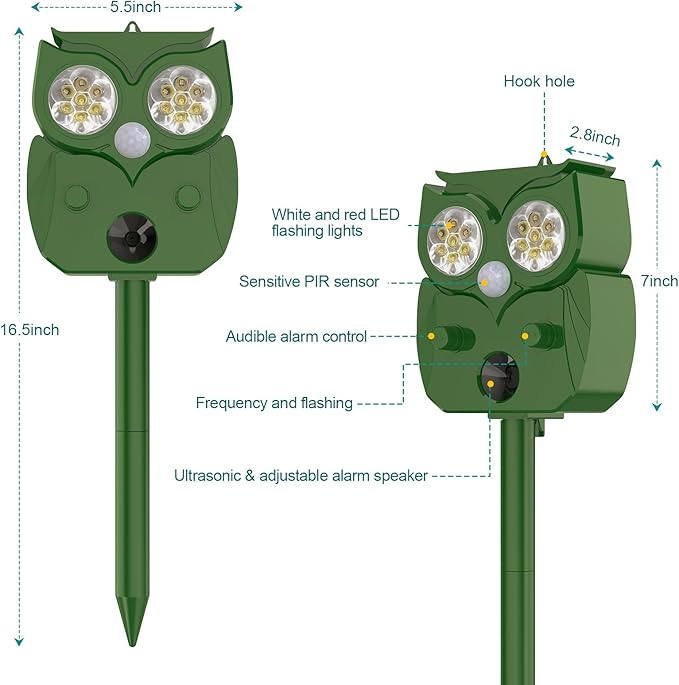 Deer Repellent Devices Solar Ultrasonic Animal Repeller Outdoor Deer Deterrent Devices & Animal Deterrent Devices Ultrasonic Animal Repellent (2 Pack)