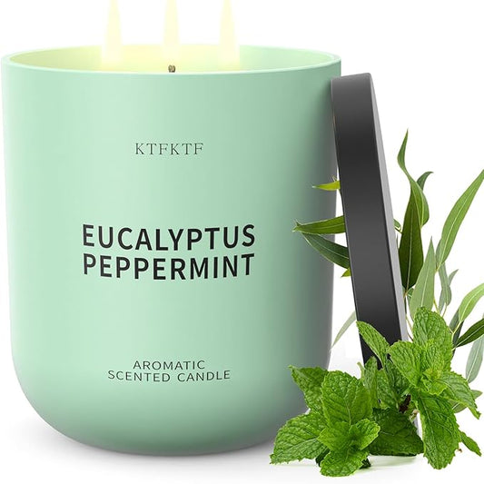 Eucalyptus Peppermint Scented Candle for Home, 14.2oz 80 Hours Long Lasting Aromatherapy Candles for Stress Relief & Energy, Non-Toxic Essential Oil & Soy Wax | Cooling Mint & Woody Aroma