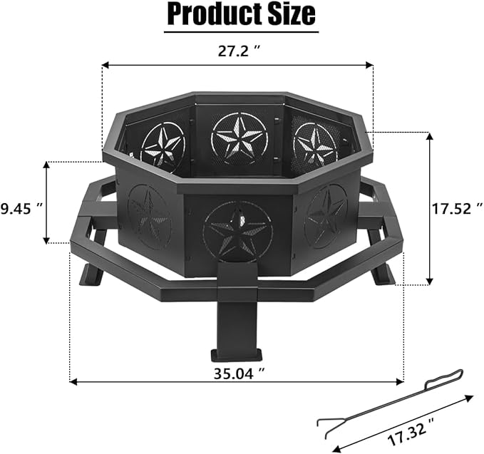 35 Inch Octagonal Outdoor Fire Pit,Wood Burning Fire Pit for Bonfire,Outside,Camping, Backyard, Patio