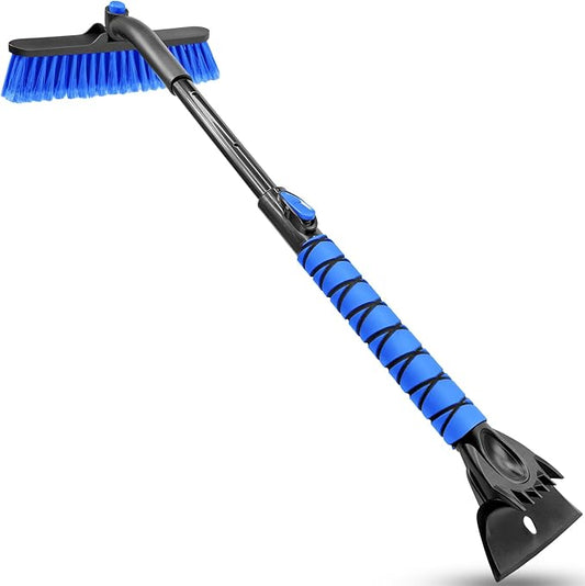 HEEYA Snow Brush for Car, Extendable Snow Brush and Ice Scraper with Foam Grip, Car Window Scraper for Snow and Ice for SUV Truck Auto Jeep RV Vehicle Windshield - Blue