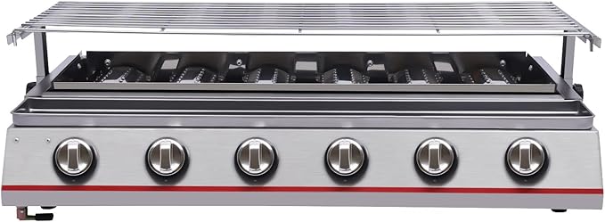 Outdoor Park Grills, 6 Burner Gas BBQ Grill With Adjustable Temperature, Portable Stainless Steel Barbecue Table Top Grill Cooking With Adjustable Height With Food Tray For Families, Barbecue Stores