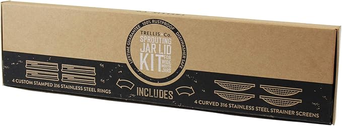 | Stainless Steel Sprouting Kit, 4 Pack with Sprouting Stands | Rust Proof 316 Stainless, Curved Mesh, Fits Most Wide Mouth Mason Jars | Grow Your Own Organic Sprouts from Seeds