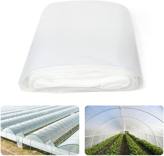 Fencer Wire 6 mil Clear Greenhouse Plastic Sheeting UV Resistant Polyethylene Greenhouse Film, Hoop House Cover for Horticulture, Gardening, Farming and Agriculture 90% Light Transmittance, 25’ x 32’