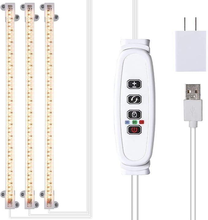 LED Grow Light Strips, Full Spectrum Plant Growing Lights for Indoor Plants 3500K, 144 LEDs Plant Lamp with 3/9/12H Timer, 10 Dimmable Levels, 3 Head 13 Inches