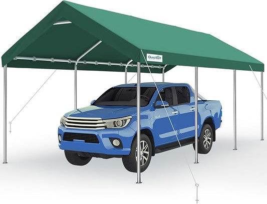 Quictent 10x20 ft Heavy Duty Carport Canopy Galvanized Car Tent Outdoor Garage Boat Shelter with Reinforced Structure, with Hanging Edge - Green