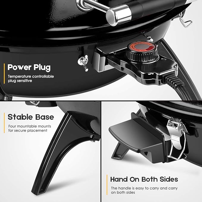 Electric BBQ Grill Techwood 15-Serving Outdoor Electric Grill for Party, Patio & Backyard, Double Layer Design, Portable Removable Stand Grill, 1600W (Countertop Black BBQ Grill)