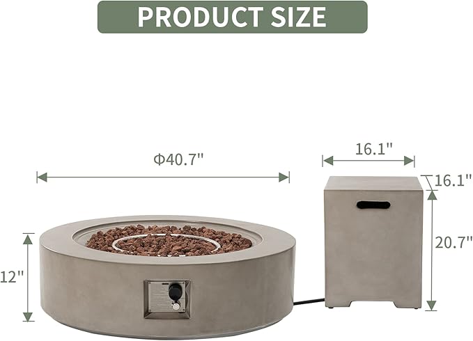 COSIEST 2-Piece Outdoor Propane Firepit Table Set w Tank Table, CSA Certified, 42 inch Gray Fire Table (50,000 BTU) w 16 inches Tank Cover Side Table 20lb for Garden,Pool,Backyard