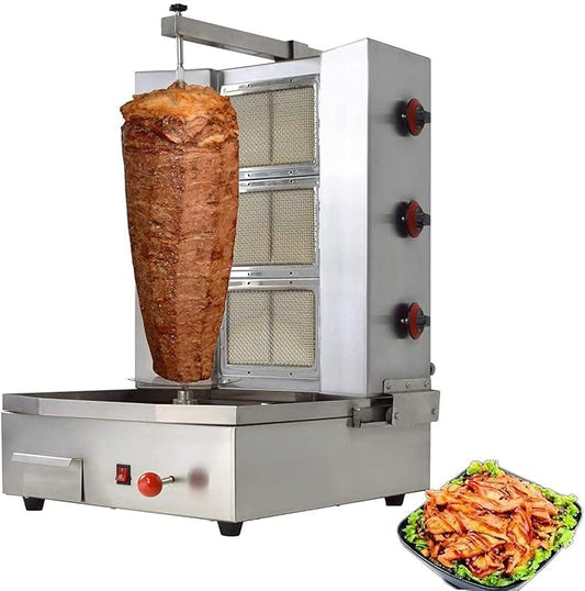 Shawarma Machine with 3 Burners Roaster Kitchen Kebab Grill Propane Gyro Machine Automatic Rotation for Restaurant Kitchen Garden