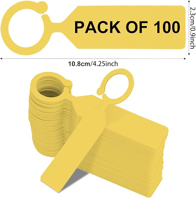 Plant Labels Yuanling 100Pcs Plastic Waterproof Plant Tree Tags Nursery Garden Markers for Indoor Outdoor Gardening Plants Vegetables Flowers Potted (Yellow Color with 1 Marker Pen)