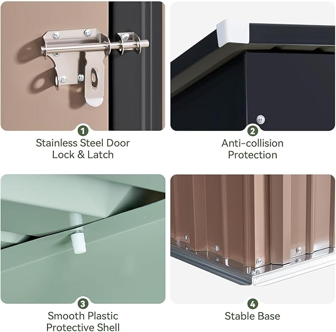 Aoxun 5x3 ft Galvanized Metal Outdoor Storage Shed with Base Slanted Roof Tool House with Stainless Latch & Base Frame Durable Weather-Resistant Garden Shed for Patio, Brown