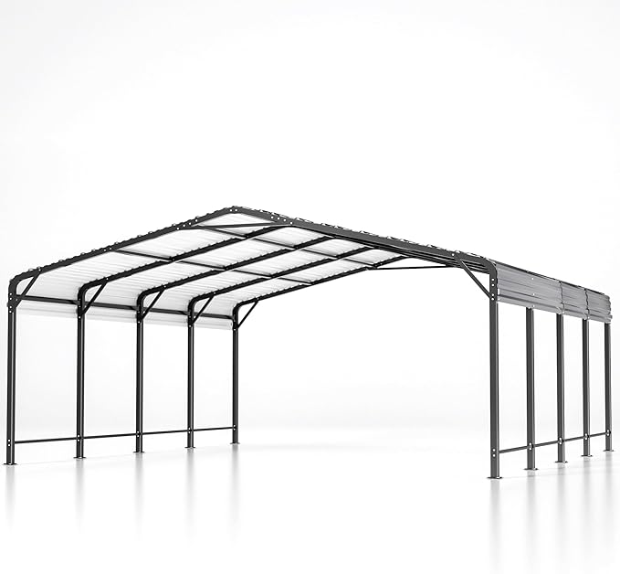 20x20 FT Metal Carport with Heavy Duty Carport Canopy, Car Port with Reinforced Base and Five Canopy Beams, Car Garage Shelter for Car, Boats and Truck