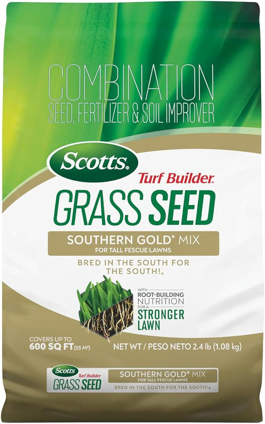 Scotts Turf Builder Grass Seed Southern Gold Mix for Tall Fescue Lawns with Fertilizer and Soil Improver, 2.4 lbs.
