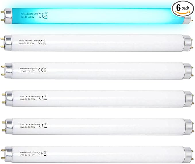 6 Pack T8F10W BL 10W Replacement Bulbs T8 10 Watts Fluorescent Tube for 20W Device 13 Inch 365-nm Black Light