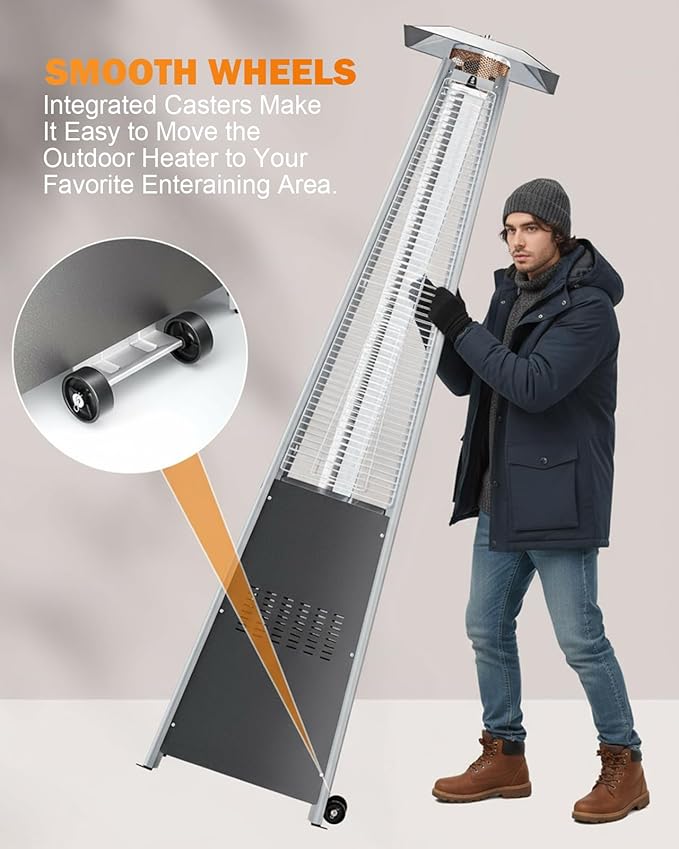 Pyramid Patio Heater, 48000 BTU Fast Heating Outdoor Propane Heater for Wide Area with Wheels & Weatherproof Cover, Triple Protection System for Patio, Yard, Pool, Garden