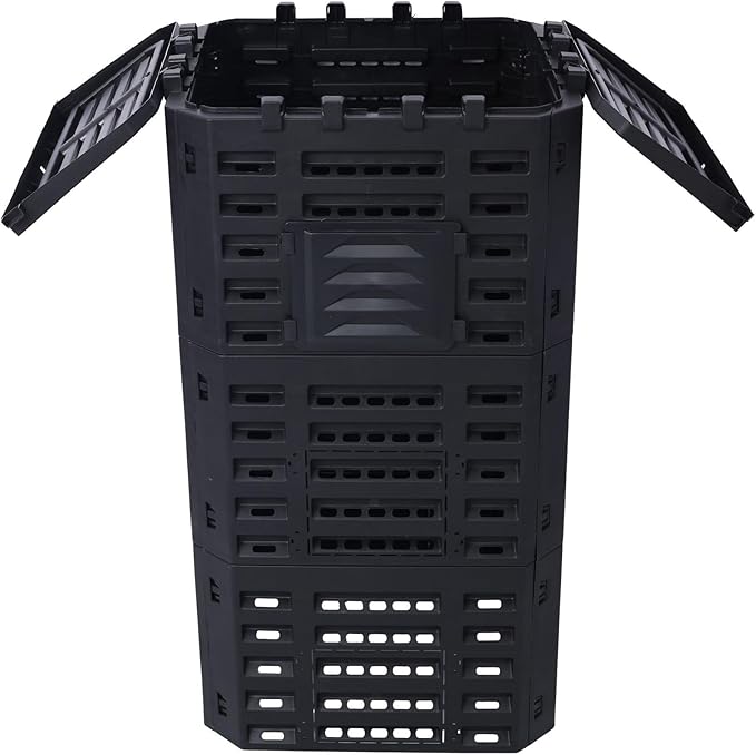 90 Gallon Garden Composter Bin - Premium Recycled Plastic, Large 340 Liter Capacity, Easy Assembly, Lightweight, Aerating Outdoor Compost Box for Fertile Soil