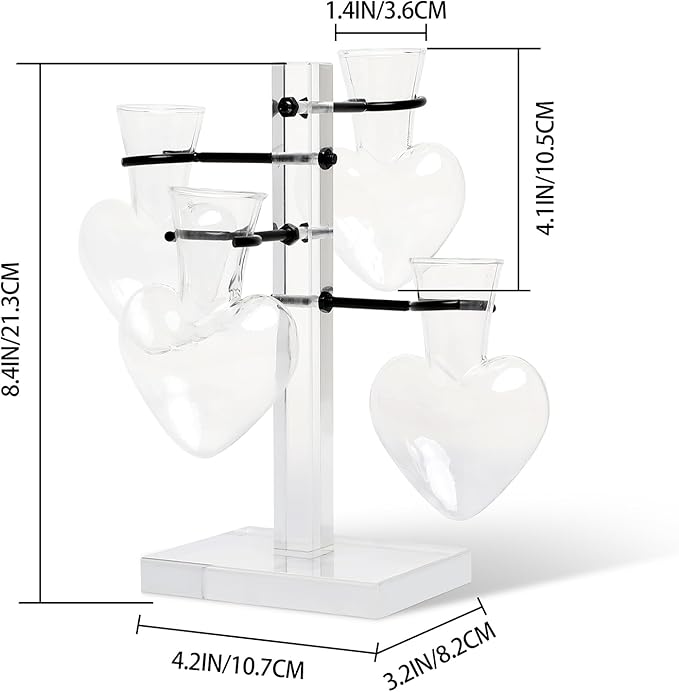 Plants Propagation Stations Plant Terrarium Kit Gift for Women Birthday Glass Planters for Indoor Plants Home Office Decor Acrylic Plant Accessories - 4 Love Hear Vase