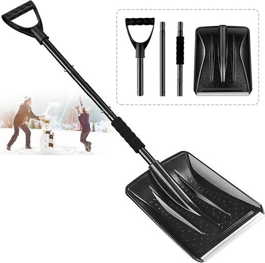 Snow Shovel for Car & Driveway, Upgraded 42.5" Lightweight Aluminum Alloy Shovel, Portable Foldable Snow Shovel for Emergency, Garden, Snow Removal, Heavy Duty Ice Shovel with Ergonomic Handle (Black)