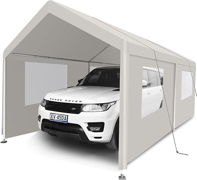 Carport 10x20 Ft Heavy Dut Car Port Canopy, Portable Garage Shelter Car Tents Carpas para Carros All Weather for Automobiles Truck Boat (White)