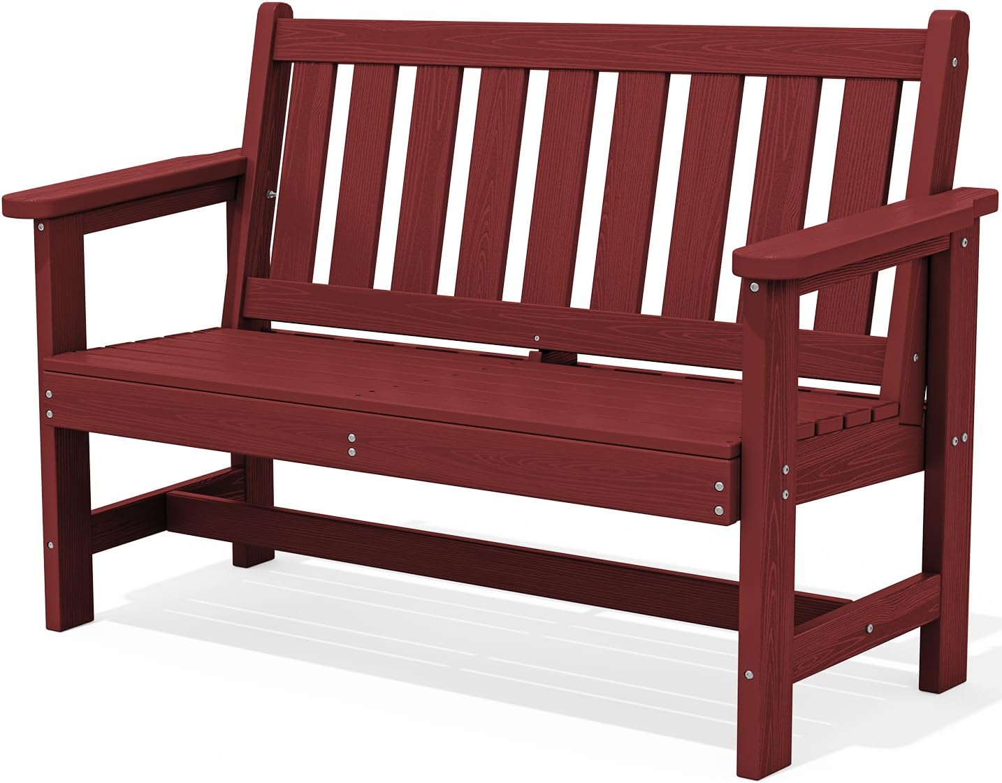 SERWALL Outdoor Bench, HDPE Outdoor Benches Weatherproof, 2-Person Garden Bench with 660 lbs Weight Capacity, Patio Benches for Outdoors, Garden, Porch, Backyard and Park, Red