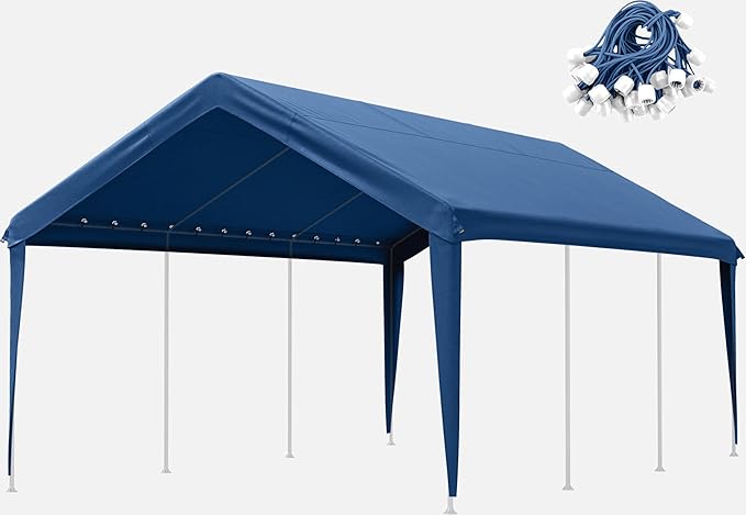 Carport Canopy Replacement Cover 12x20 Heavy Duty Outdoor Portable Car Canopy Oxford Waterproof UV & Tear Resistant Garage Canopy with Ball Bungees (Frame is Not Included)