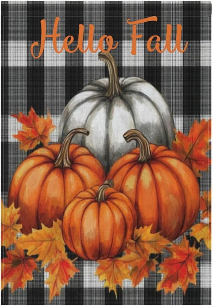 Welcome Fall Buffalo Plaid Welcome Garden Flag 12x18 Inch Buffalo Check Autumn Pumpkin Yard Flags Large Vertical Double Sided House Flag Seasonal Outside Decor for Yard Farmhouse